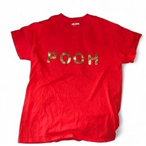 Gildan Red Tee with Gold Pooh Design